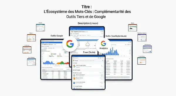 Comparaison et présentation d'outils tiers pour la recherche de mots-clés complémentaires à Google.